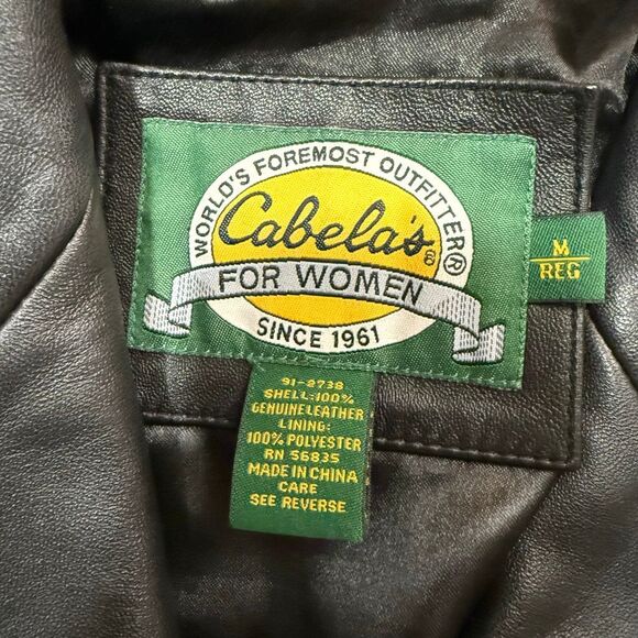 Cabela’s Black Leather Jacket Coat Long Trench Medium - Picture 4 of 7